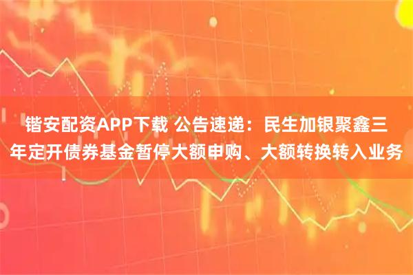 锴安配资APP下载 公告速递：民生加银聚鑫三年定开债券基金暂停大额申购、大额转换转入业务