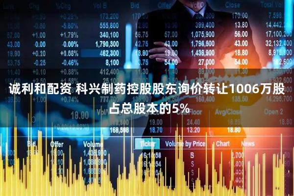 诚利和配资 科兴制药控股股东询价转让1006万股 占总股本的5%